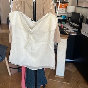 White silk tank with rosette detail